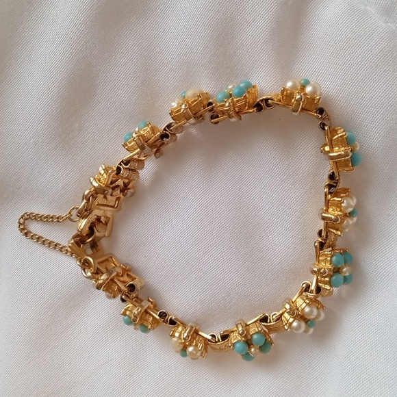 Vintage gold pearl, blue pearl, bracelet - Picture 8 of 8